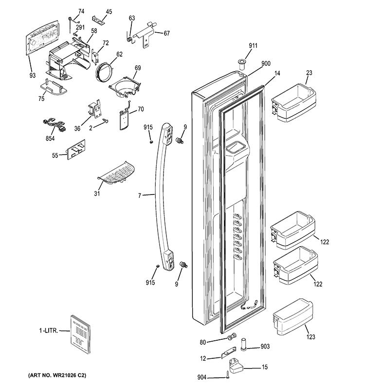 FREEZER DOOR Diagram and Parts List for GSE26HGEBHWW  General Electric Refrigerator
