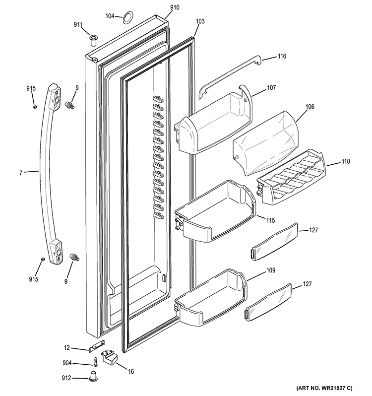FRESH FOOD DOOR Diagram and Parts List for GSE26HGEBHWW  General Electric Refrigerator