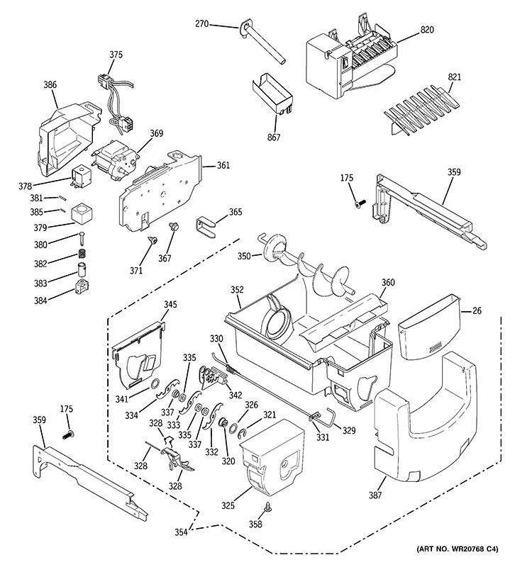 ICE MAKER & DISPENSER Diagram and Parts List for GSE26HMEBHES  General Electric Refrigerator