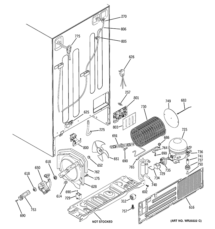SEALED SYSTEM & MOTHER BOARD Diagram and Parts List for GSE26HMEBHES  General Electric Refrigerator