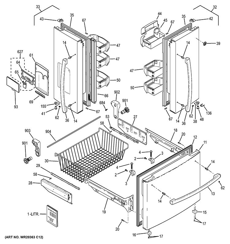 DOORS Diagram and Parts List for PFE22KSEAFSS  General Electric Refrigerator