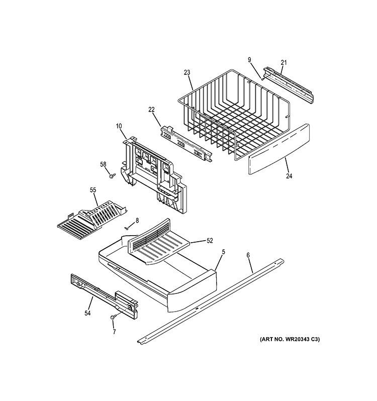 FREEZER SHELVES Diagram and Parts List for PFE22KSEAFSS  General Electric Refrigerator