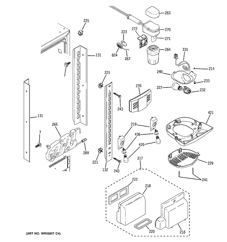 FRESH FOOD SECTION Diagram and Parts List for PFE22KSEAFSS  General Electric Refrigerator
