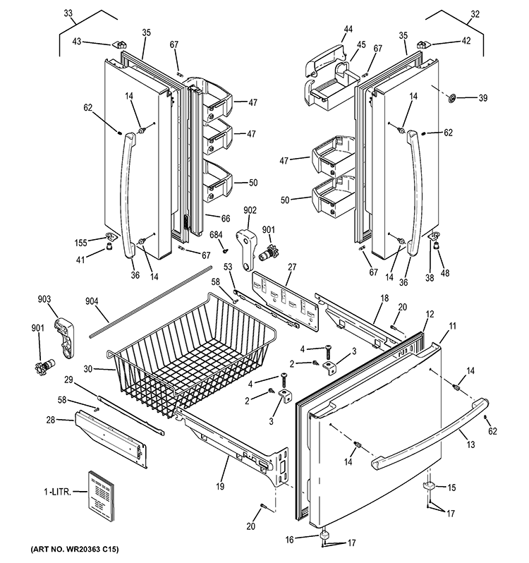 DOORS Diagram and Parts List for PNS20KSEAFSS  General Electric Refrigerator