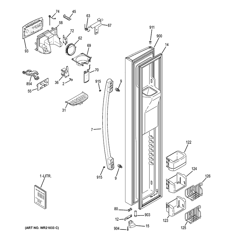 FREEZER DOOR Diagram and Parts List for PSS23KSEBCSS  General Electric Refrigerator