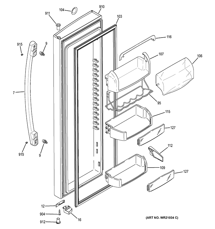 FRESH FOOD DOOR Diagram and Parts List for PSS23KSEBCSS  General Electric Refrigerator