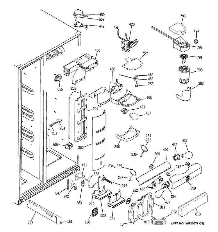 FRESH FOOD SECTION Diagram and Parts List for PSS23KSEBCSS  General Electric Refrigerator