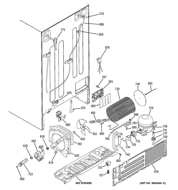 SEALED SYSTEM & MOTHER BOARD Diagram and Parts List for PSS23KSEBCSS  General Electric Refrigerator