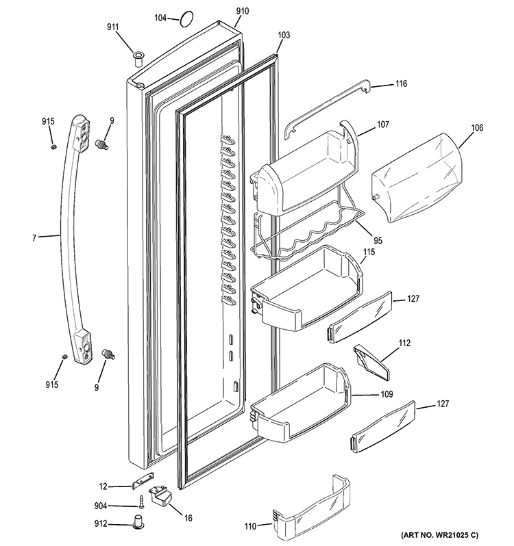 FRESH FOOD DOOR Diagram and Parts List for PZS23KGEBFWW  General Electric Refrigerator