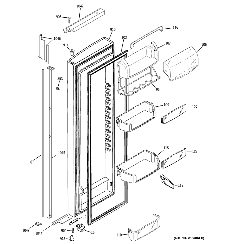 FRESH FOOD DOOR Diagram and Parts List for PZS23KPEBFBV  General Electric Refrigerator
