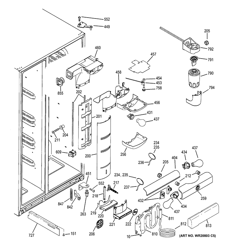 FRESH FOOD SECTION Diagram and Parts List for PZS23KPEBFWV  General Electric Refrigerator