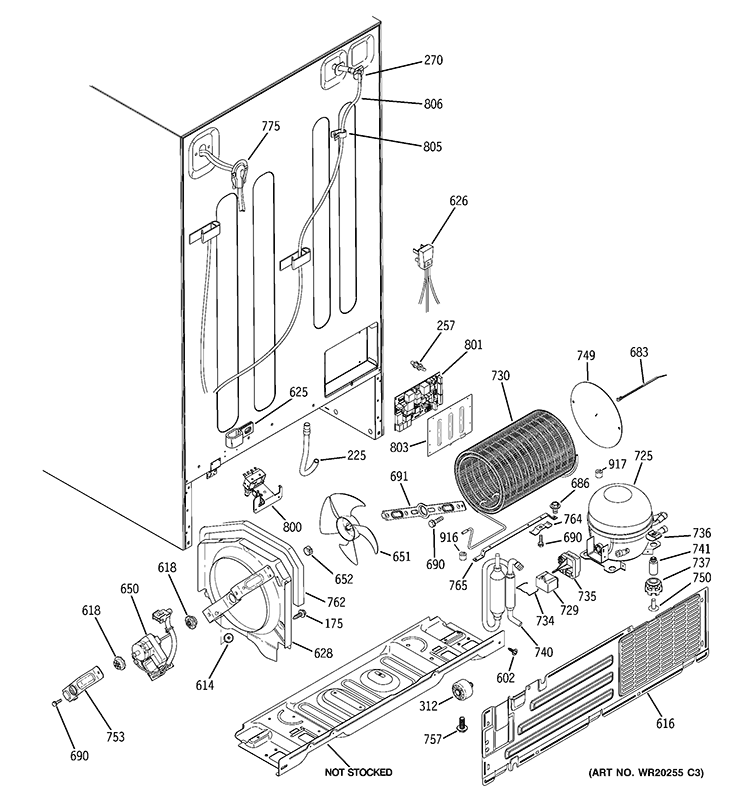 SEALED SYSTEM & MOTHER BOARD Diagram and Parts List for PZS23KPEBFWV  General Electric Refrigerator