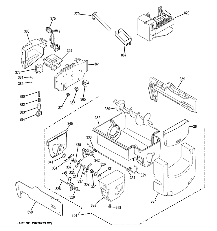 ICE MAKER & DISPENSER Diagram and Parts List for PZS25KSEBFSS  General Electric Refrigerator