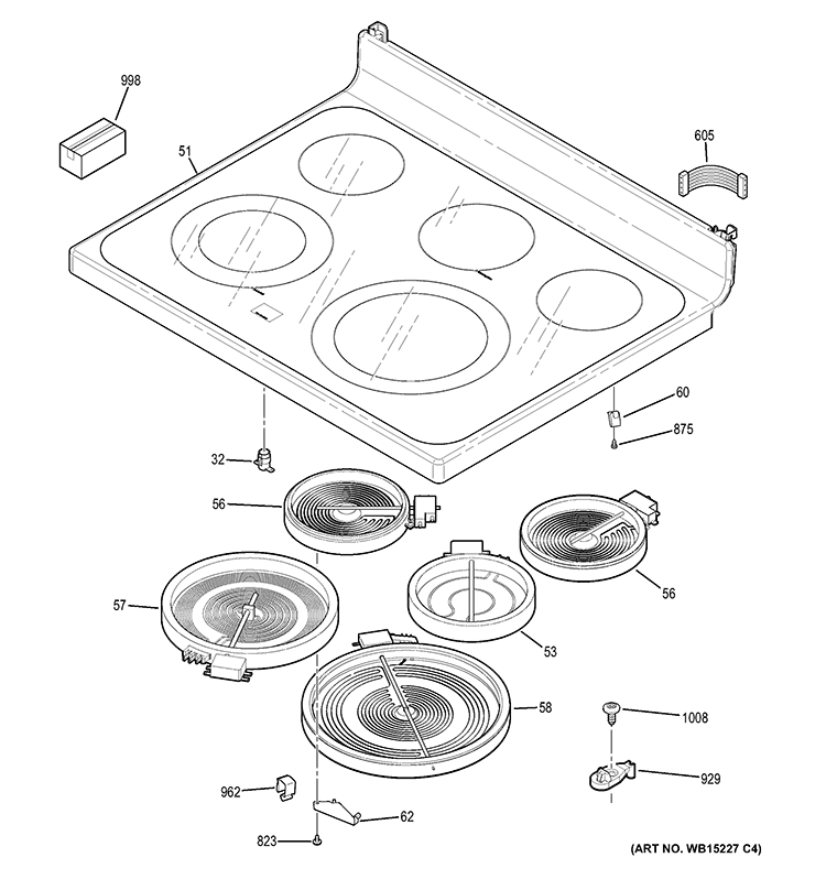 COOKTOP Diagram and Parts List for JB695DF1WW  General Electric Range