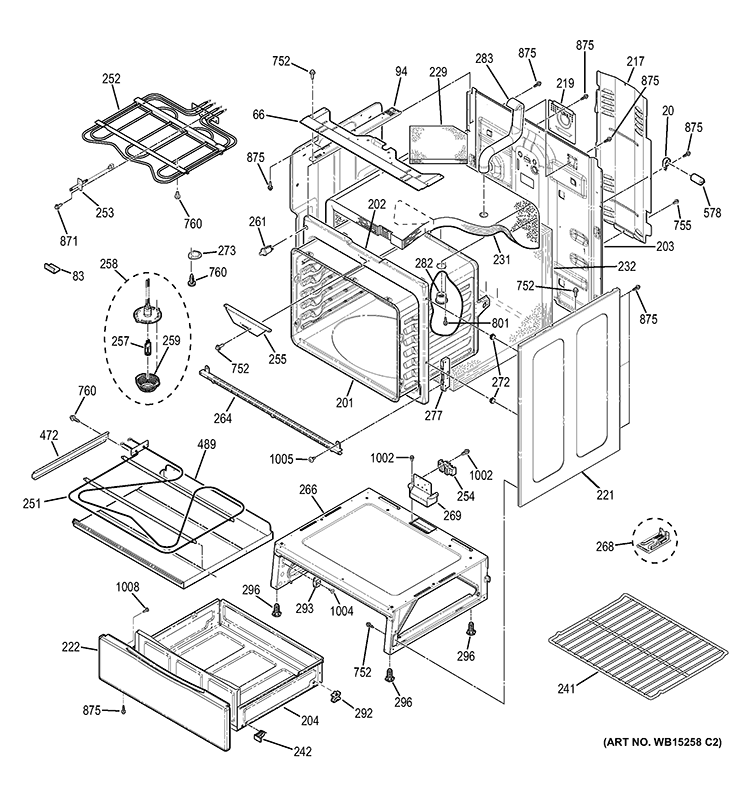 BODY PARTS Diagram and Parts List for JB695DF1WW  General Electric Range