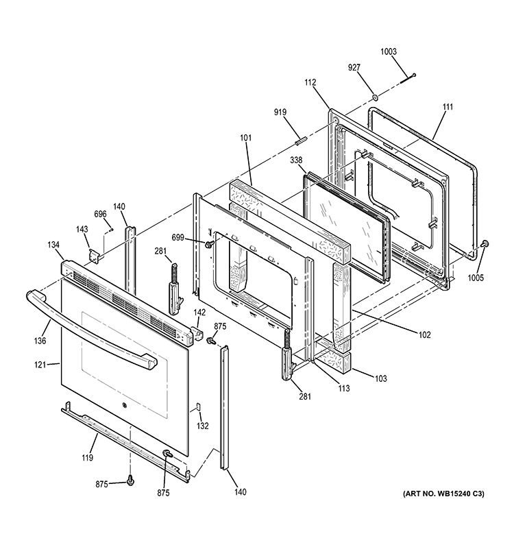 DOOR Diagram and Parts List for JB695DF1WW  General Electric Range