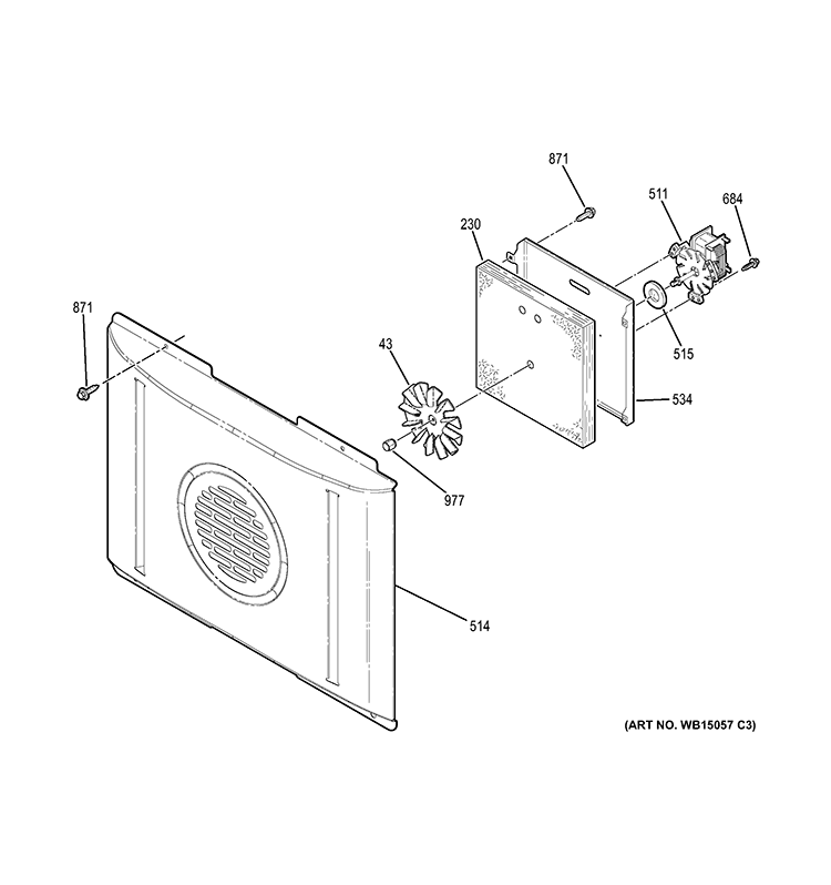 CONVECTION FAN Diagram and Parts List for JB695DF1WW  General Electric Range