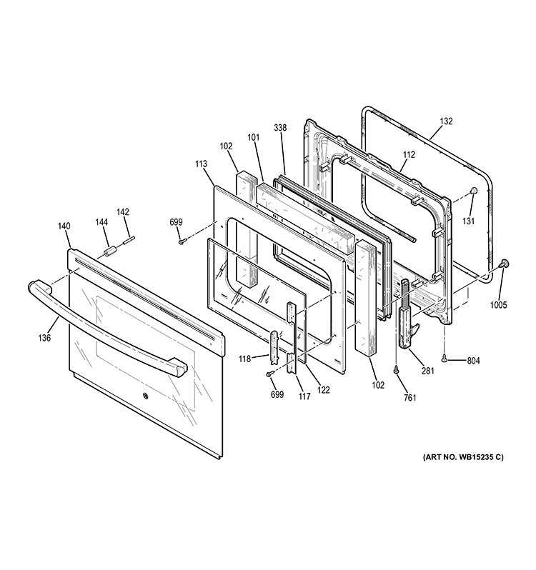 DOOR Diagram and Parts List for JD750DF1BB  General Electric Range