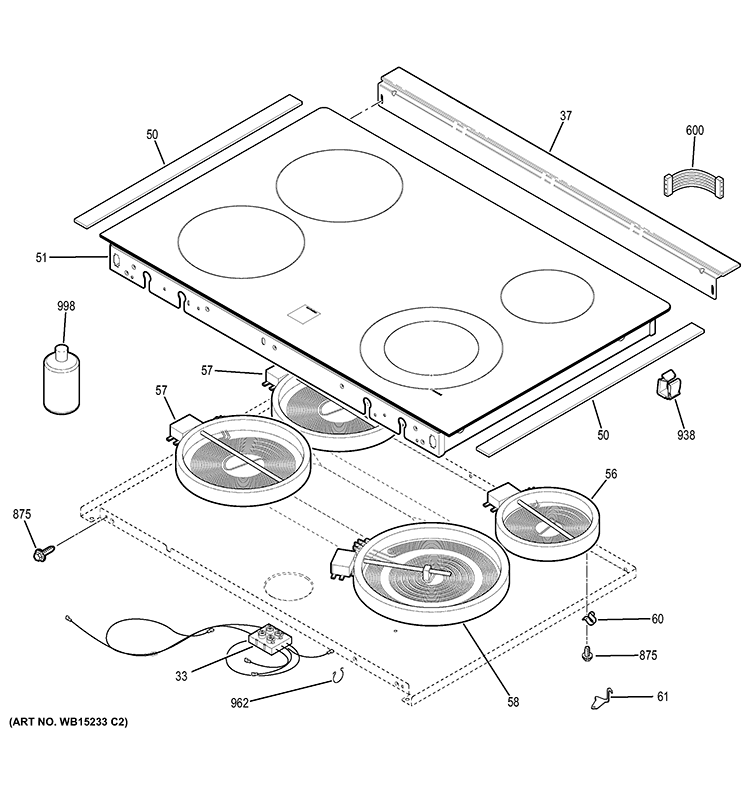 COOKTOP Diagram and Parts List for JS630DF1BB  General Electric Wall Oven