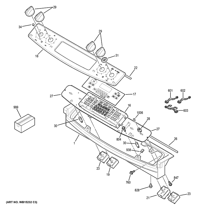 CONTROL PANEL Diagram and Parts List for JS630SF1SS  General Electric Wall Oven