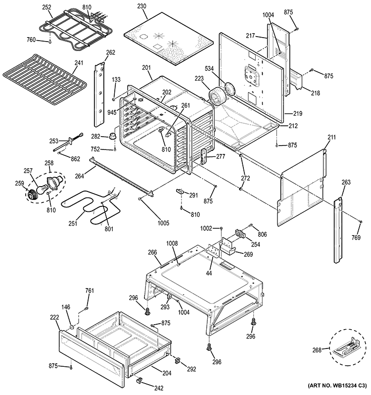 BODY PARTS Diagram and Parts List for JS630SF1SS  General Electric Wall Oven