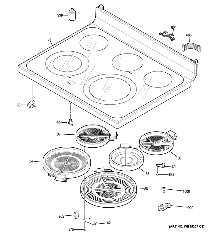 COOKTOP Diagram and Parts List for JB740SF1SS  General Electric Range