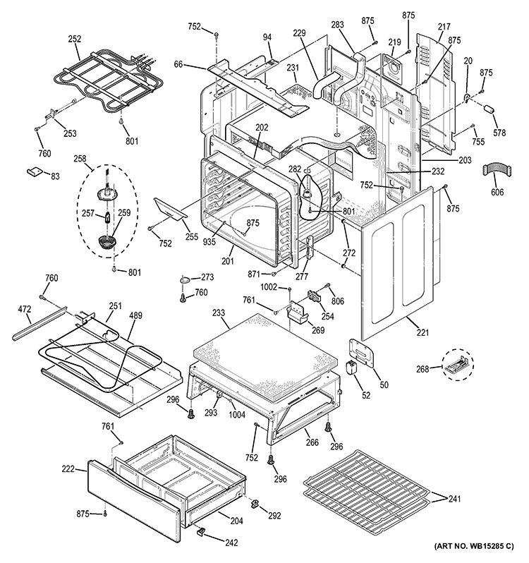 BODY PARTS Diagram and Parts List for JB745DF1WW  General Electric Range