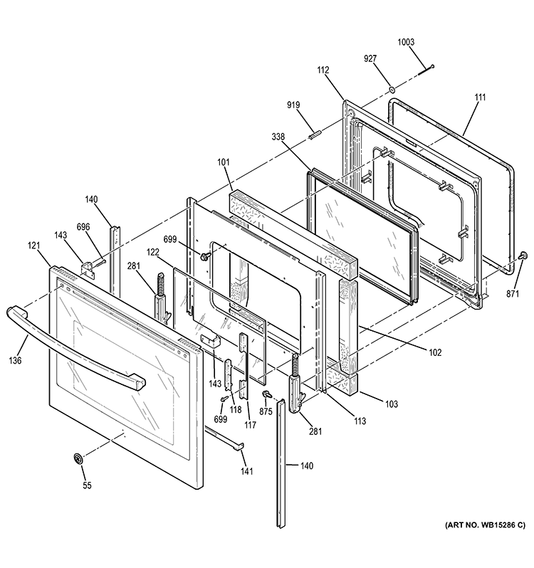 DOOR Diagram and Parts List for JB745SF1SS  General Electric Range