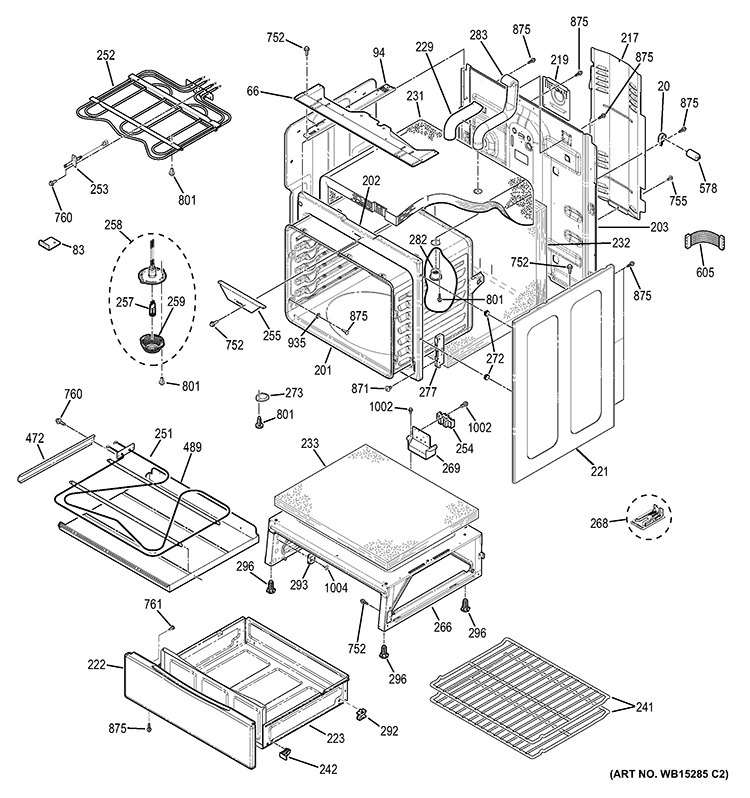 BODY PARTS Diagram and Parts List for JB750SF1SS  General Electric Range