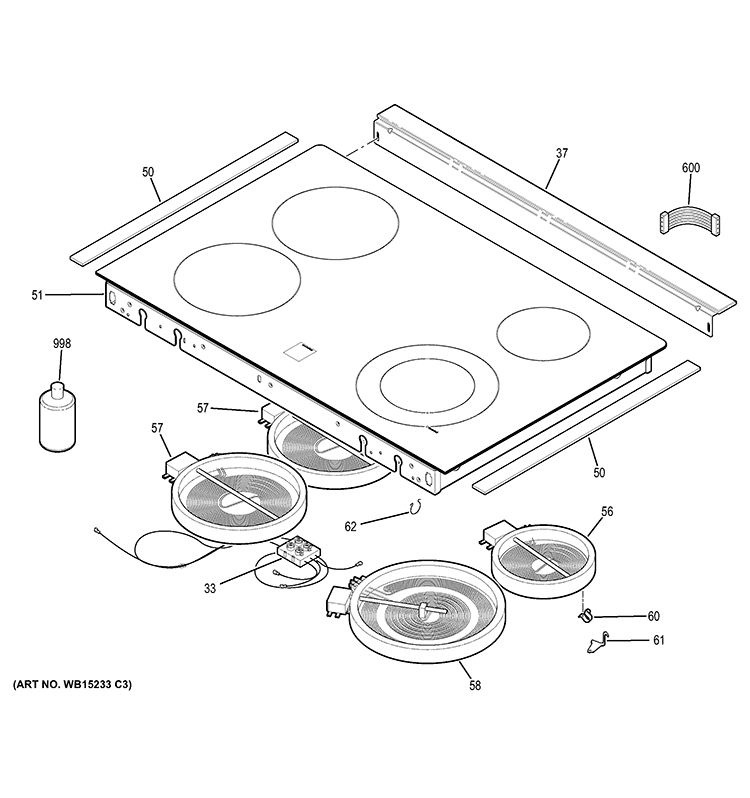 COOKTOP Diagram and Parts List for JD630SF1SS  General Electric Range