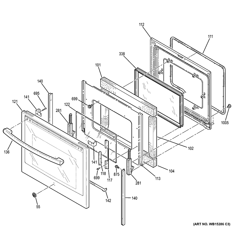 DOOR Diagram and Parts List for PHS920SF1SS  General Electric Wall Oven