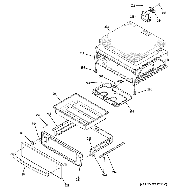 WARMING DRAWER Diagram and Parts List for PHB920SF1SS  General Electric Wall Oven