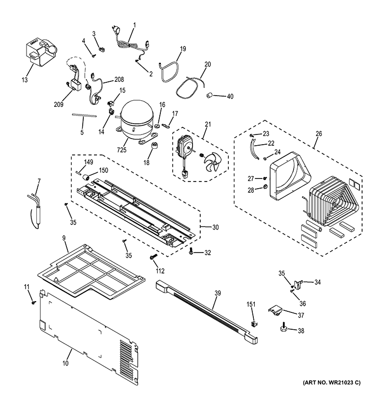 UNIT PARTS Diagram and Parts List for GTH21GBEBBB  General Electric Refrigerator