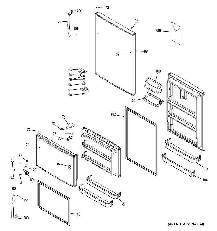 DOORS Diagram and Parts List for GTK21GBEABS  General Electric Refrigerator
