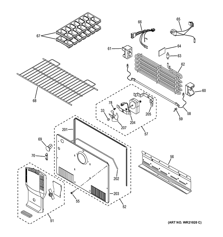 FREEZER SECTION Diagram and Parts List for GTK21GBEABS  General Electric Refrigerator