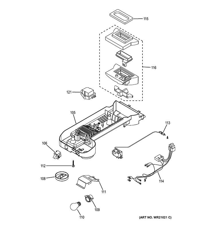 FRESH FOOD SECTION Diagram and Parts List for GTK21GBEABS  General Electric Refrigerator