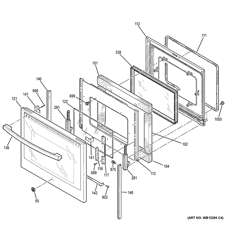 DOOR Diagram and Parts List for PS920SF1SS  General Electric Wall Oven