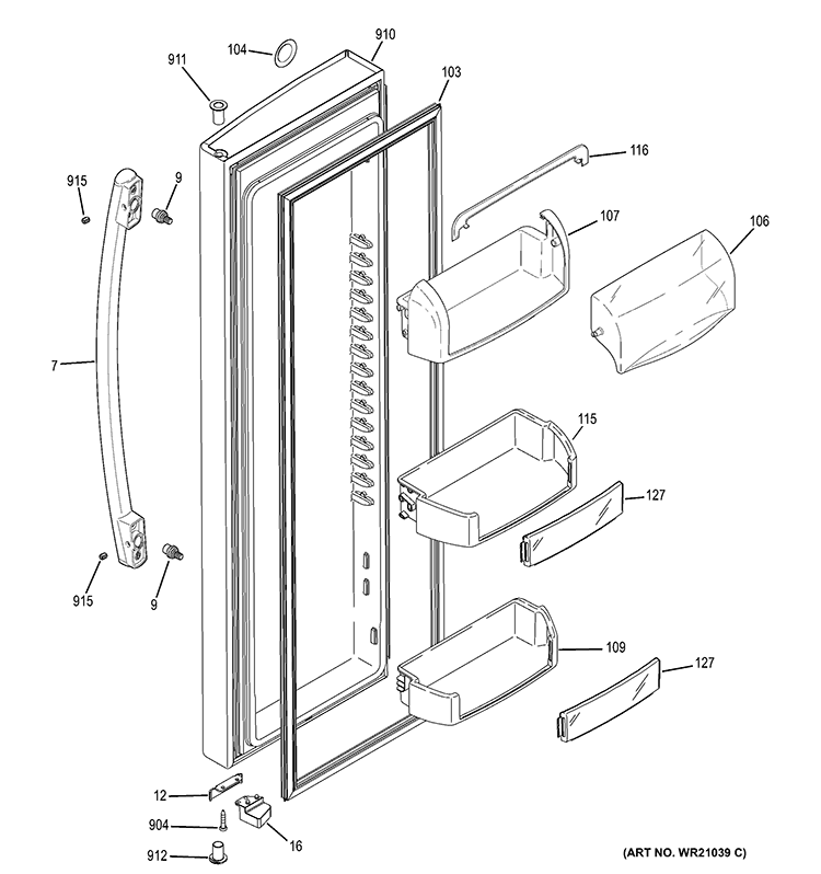 FRESH FOOD DOOR Diagram and Parts List for PSE26KGEBEWW  General Electric Refrigerator