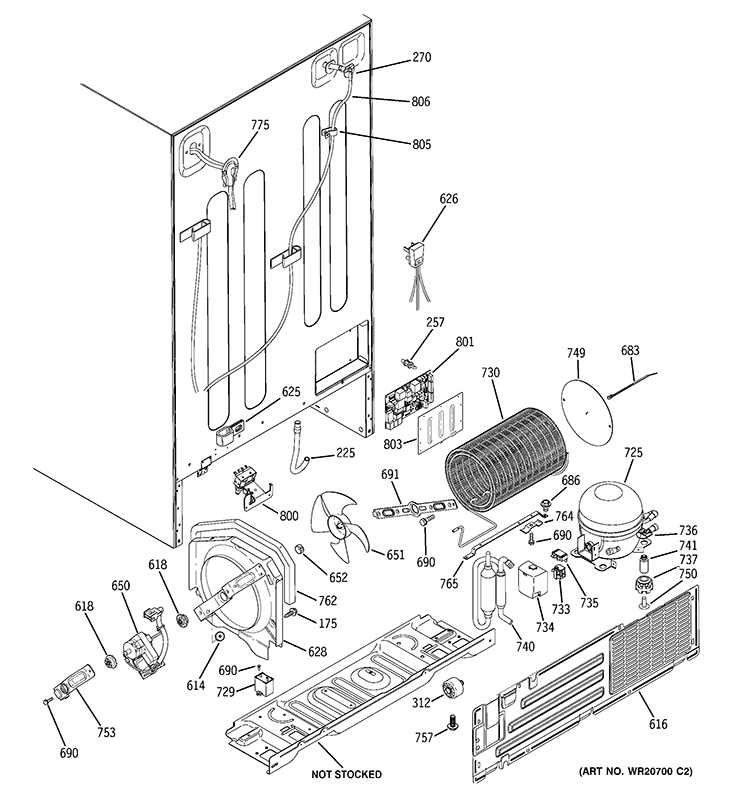 SEALED SYSTEM & MOTHER BOARD Diagram and Parts List for PSE26KGEBEWW  General Electric Refrigerator
