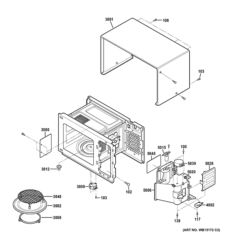 OVEN CAVITY PARTS Diagram and Parts List for CEB1590SS2SS  General Electric Microwave