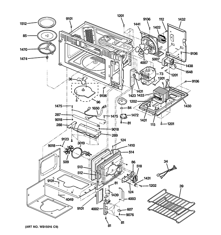 INTERIOR PARTS 1 Diagram and Parts List for CSA1201RSS03  Hotpoint Microwave