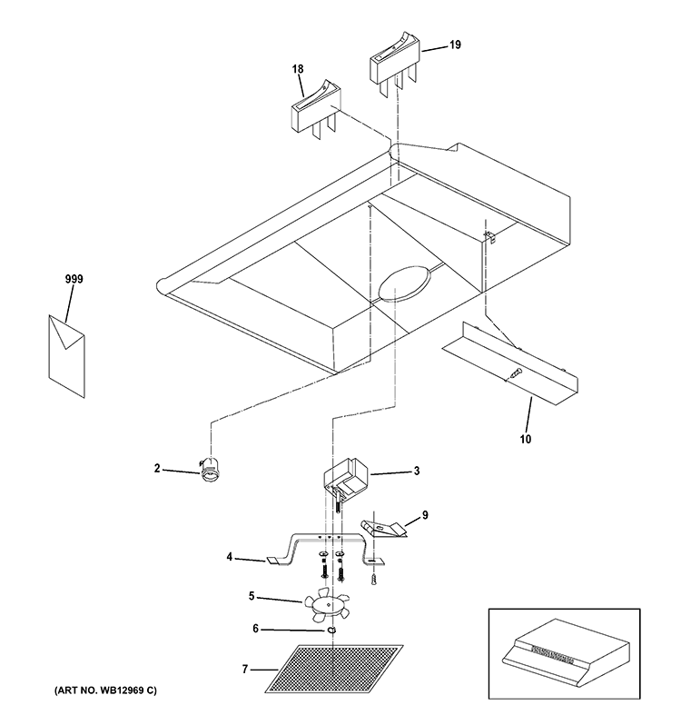 HOOD PARTS Diagram and Parts List for JN327FSA  General Electric Range Hood