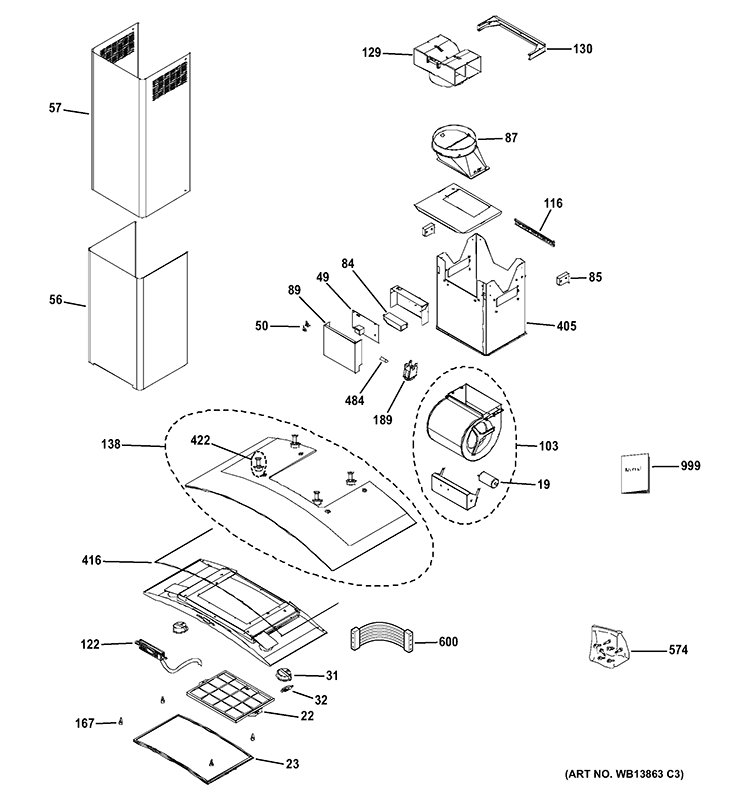 HOOD PARTS Diagram and Parts List for ZV900SL3SS  General Electric Range Hood