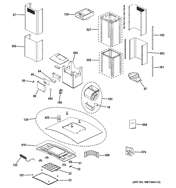HOOD PARTS Diagram and Parts List for ZV925SL3SS  General Electric Range Hood