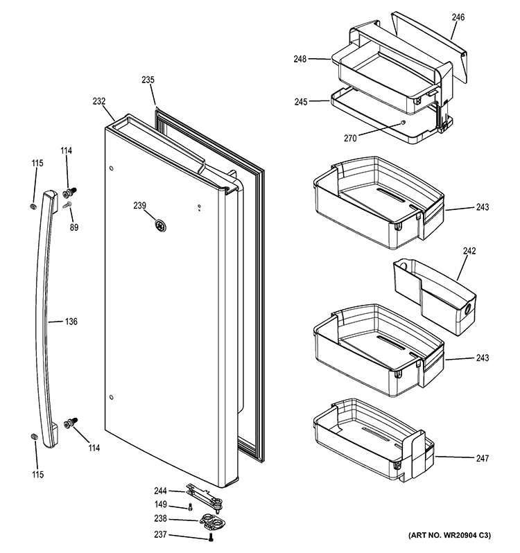 FRESH FOOD DOOR Diagram and Parts List for DFE29JGDAWW  General Electric Refrigerator