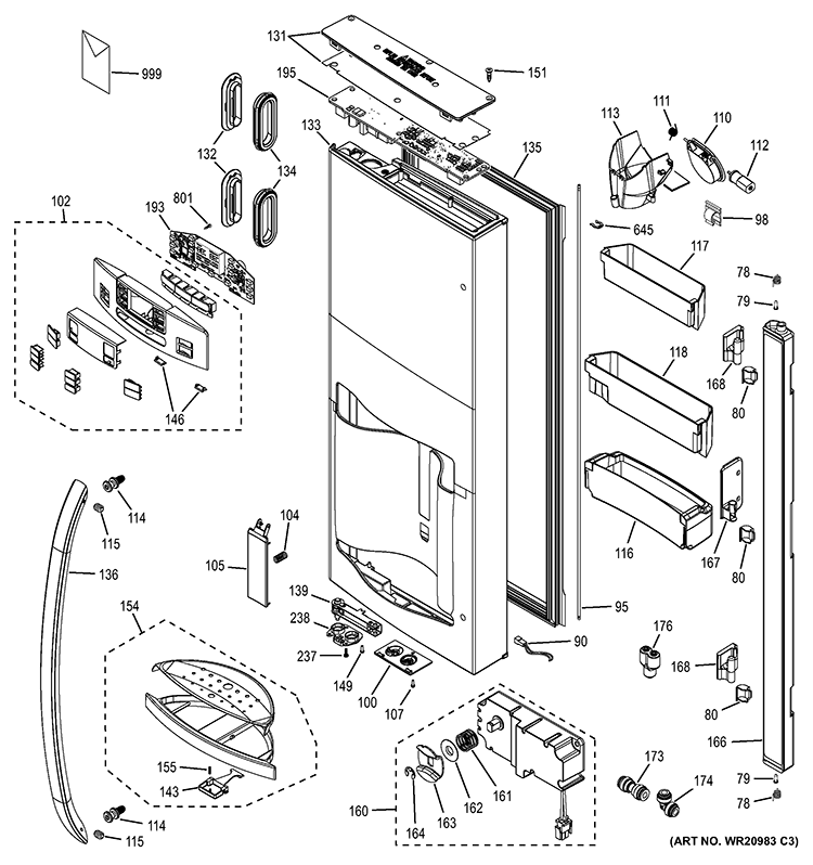 DISPENSER DOOR Diagram and Parts List for DFE29JMDAES  General Electric Refrigerator