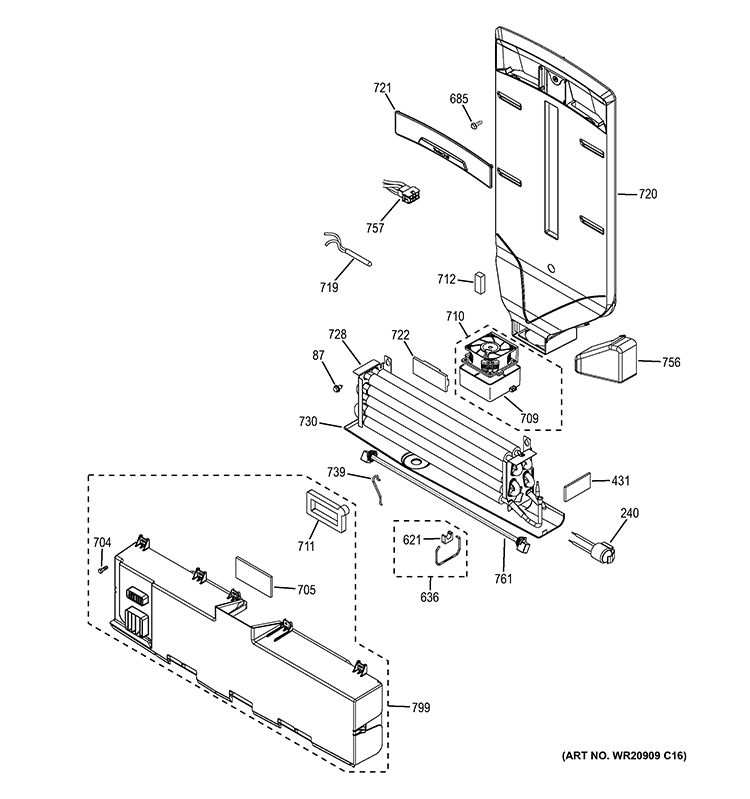 FRESH FOOD SECTION Diagram and Parts List for DFE29JMDAES  General Electric Refrigerator