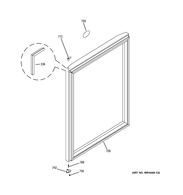 DOOR Diagram and Parts List for PCR06BATCSS  General Electric Wine and Beverage Cooler
