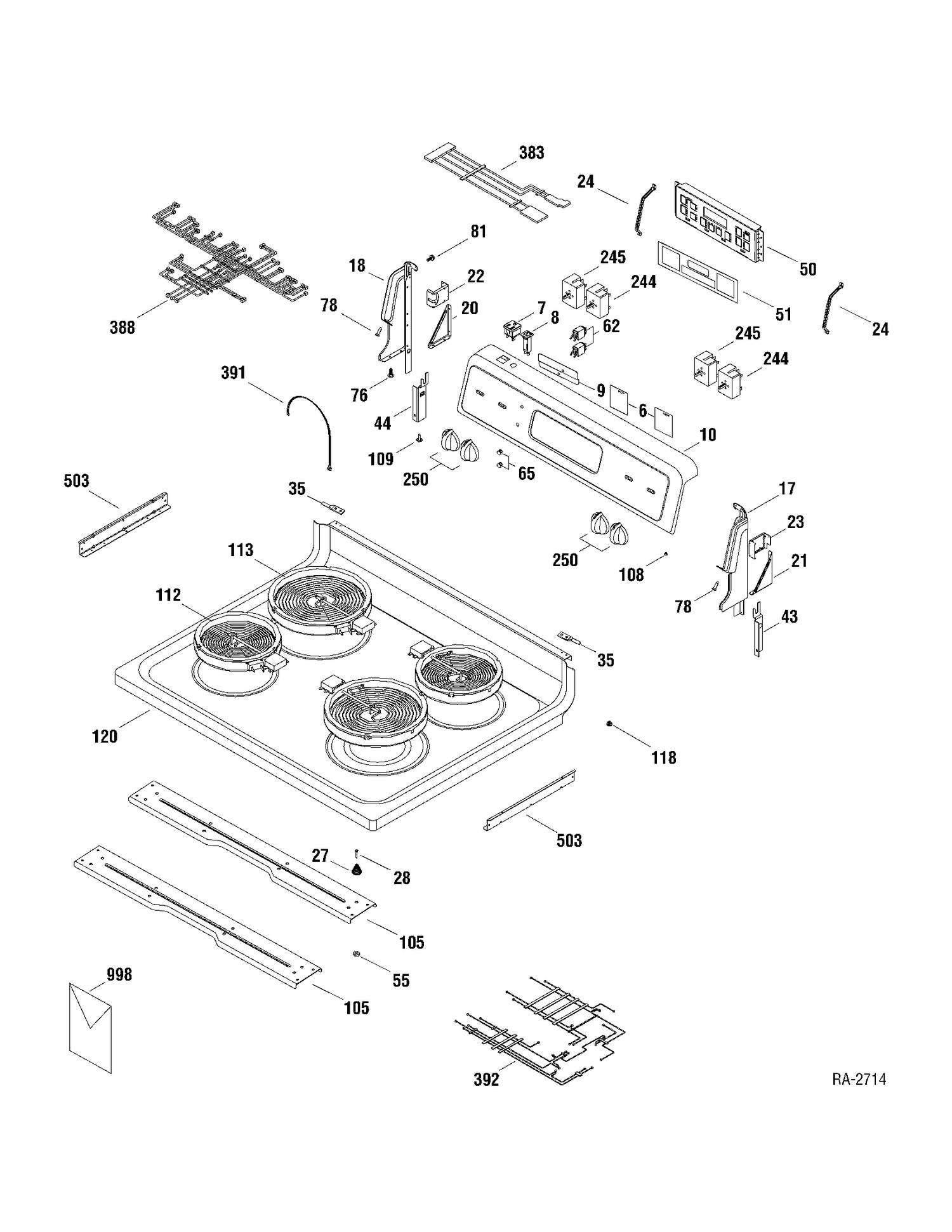 CONTROLS & COOKTOP Diagram and Parts List for 137481  General Electric Range