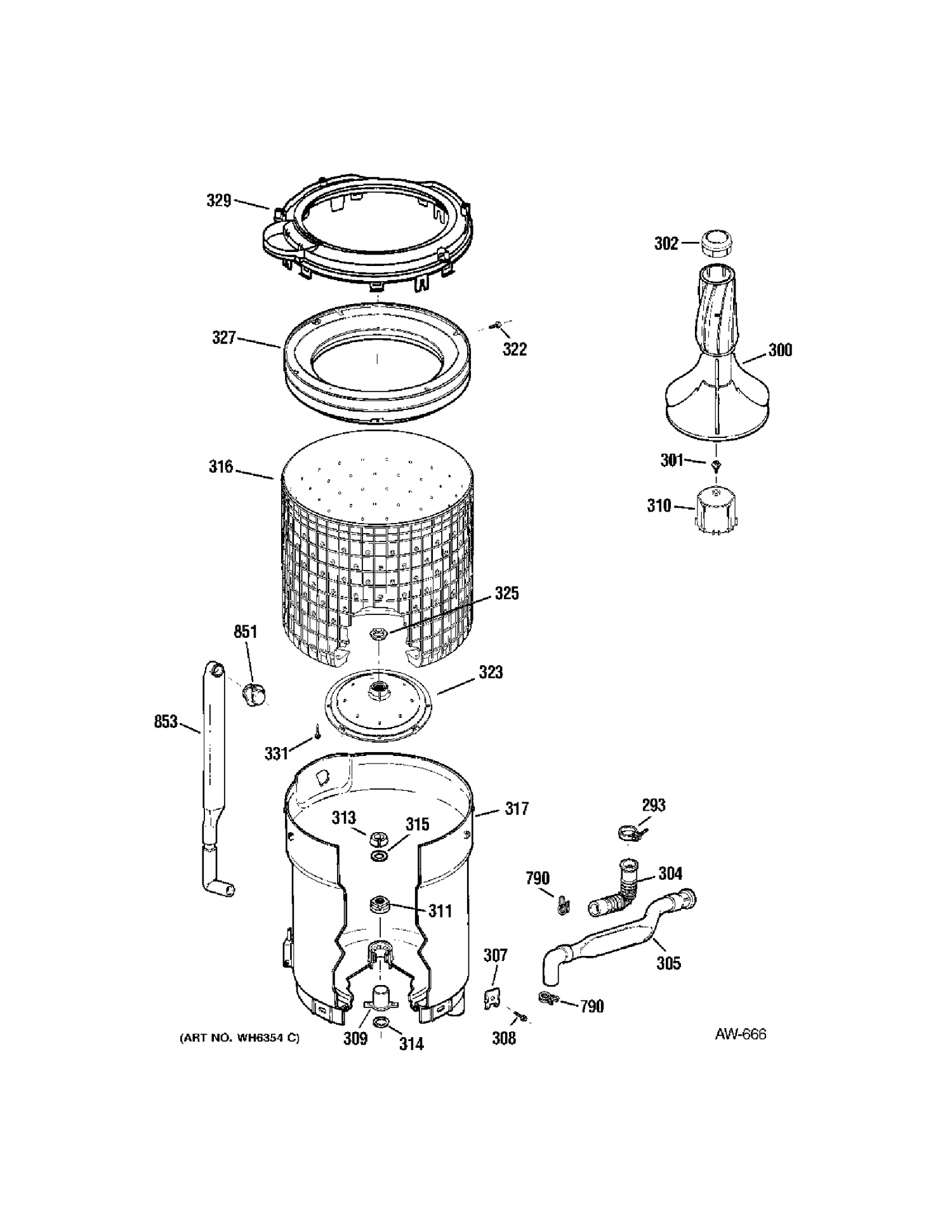 TUB PARTS Diagram and Parts List for 57731H5WW  General Electric Washer